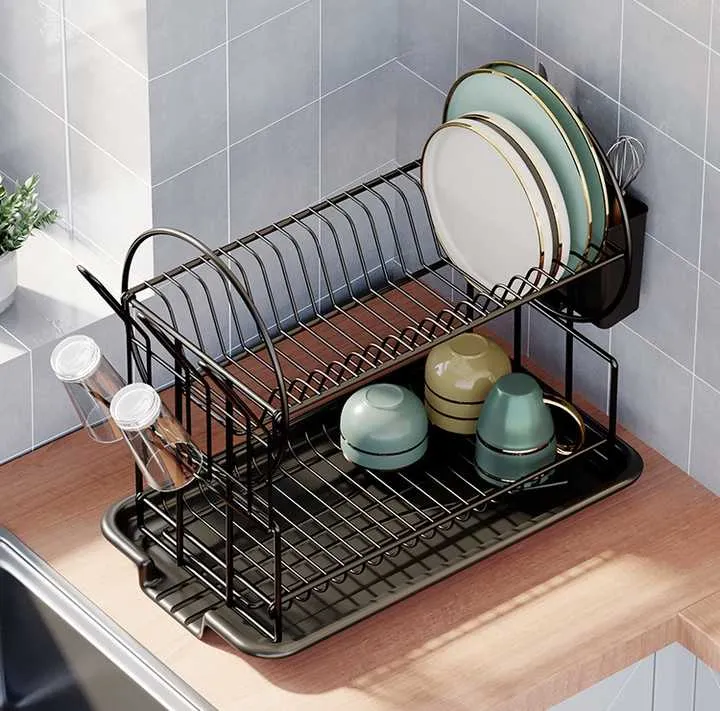رف أطباق تخزين للمطبخ بطبقتين عالي الجودة رف تخزين متعدد الوظائف رف أطباق High Quality 2-Tier Kitchen Storage Dish Rack Multifunctional Storage Rack Dish Rack