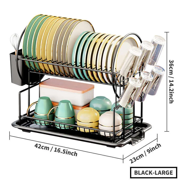 رف أطباق تخزين للمطبخ بطبقتين عالي الجودة رف تخزين متعدد الوظائف رف أطباق High Quality 2-Tier Kitchen Storage Dish Rack Multifunctional Storage Rack Dish Rack