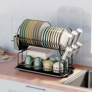 رف أطباق تخزين للمطبخ بطبقتين عالي الجودة رف تخزين متعدد الوظائف رف أطباق High Quality 2-Tier Kitchen Storage Dish Rack Multifunctional Storage Rack Dish Rack