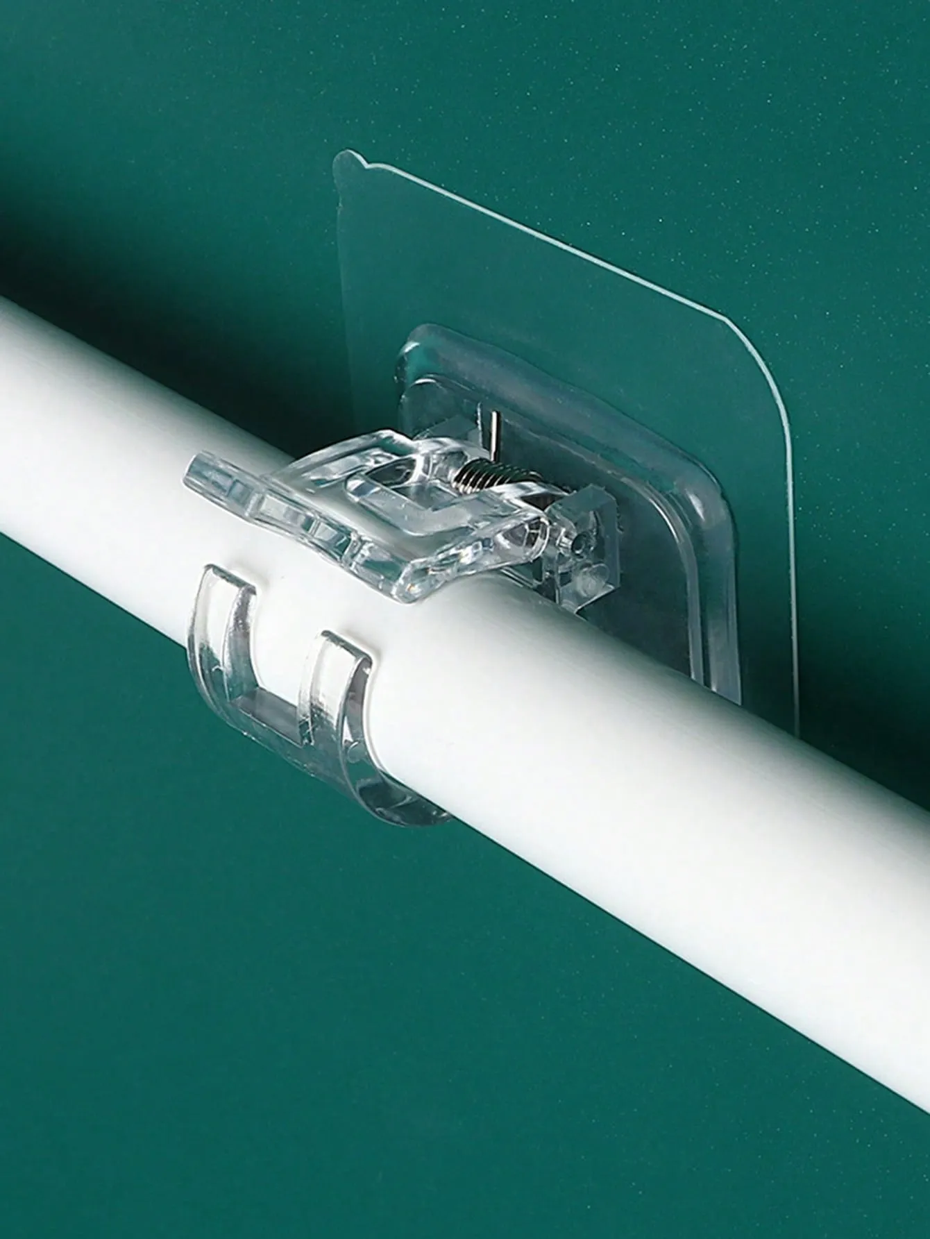 1pc Nail-Free Adjustable Curtain Rod Holder Clamp Hooks Rod Bracket Holders Adhesive Wall Curtain Fixed Clip Hanging Rack Hook