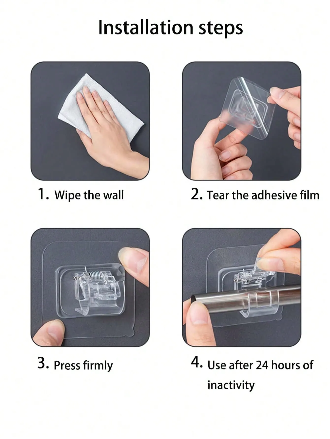 1pc Nail-Free Adjustable Curtain Rod Holder Clamp Hooks Rod Bracket Holders Adhesive Wall Curtain Fixed Clip Hanging Rack Hook