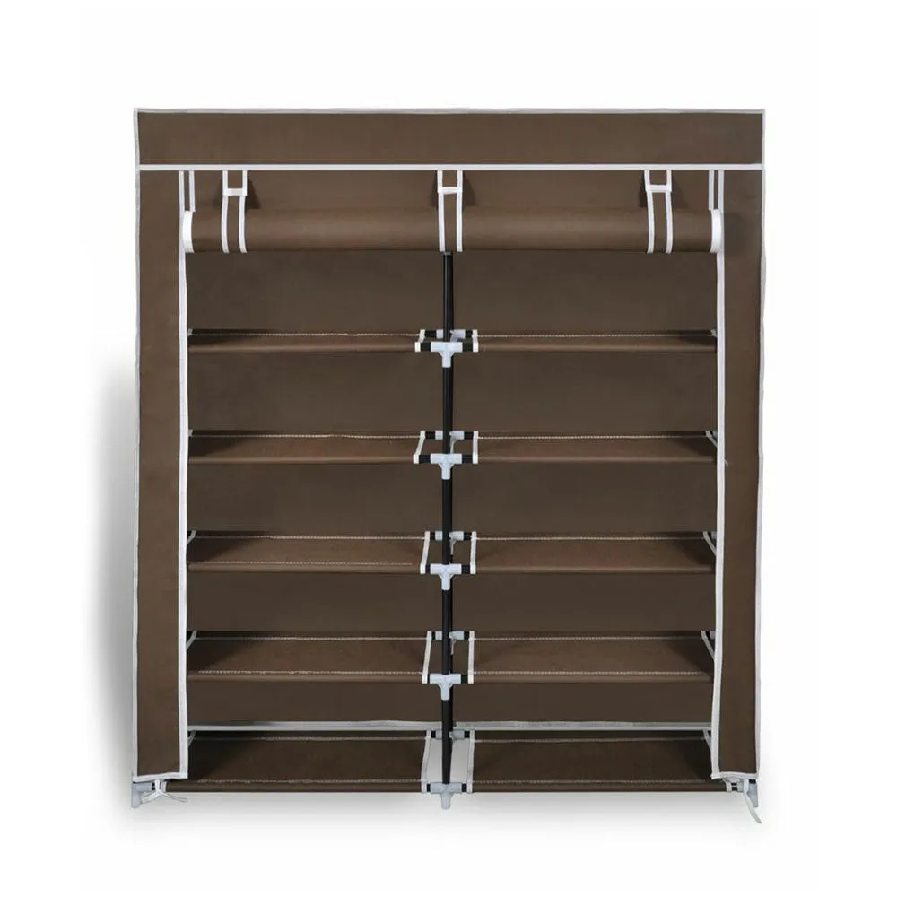 2-Door Portable Shoe Rack Cabinet | Storage Wardrobe with Cover | Brown