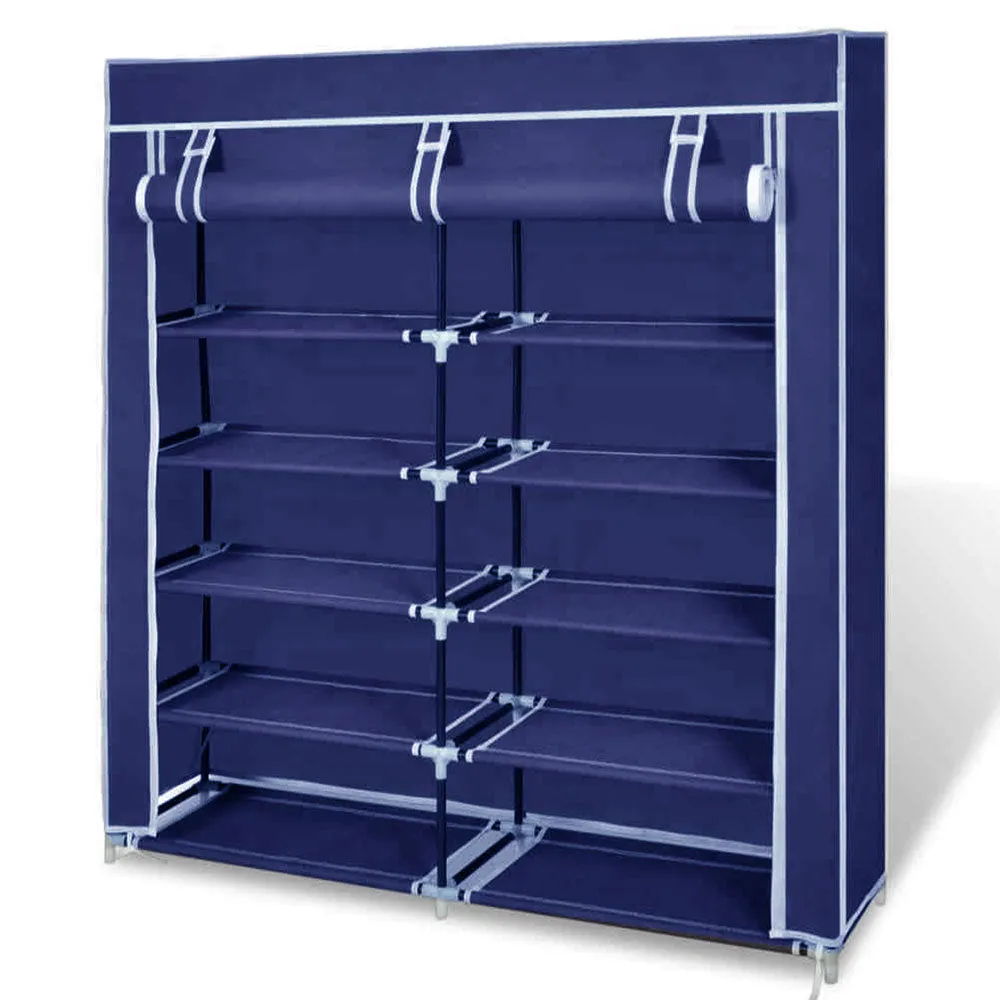 2-Door Portable Shoe Rack Cabinet | Storage Wardrobe with Cover | Navy