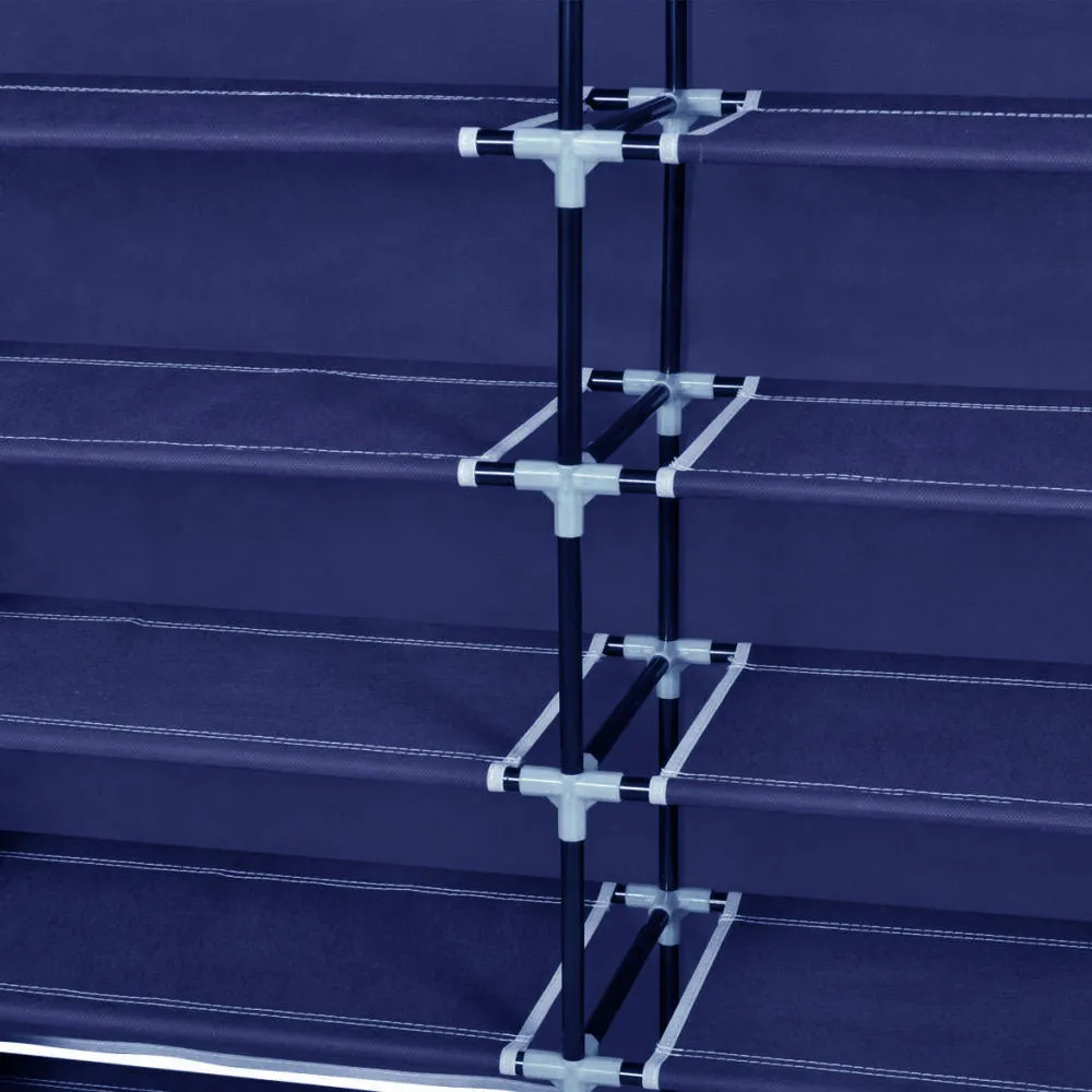 2-Door Portable Shoe Rack Cabinet | Storage Wardrobe with Cover | Navy
