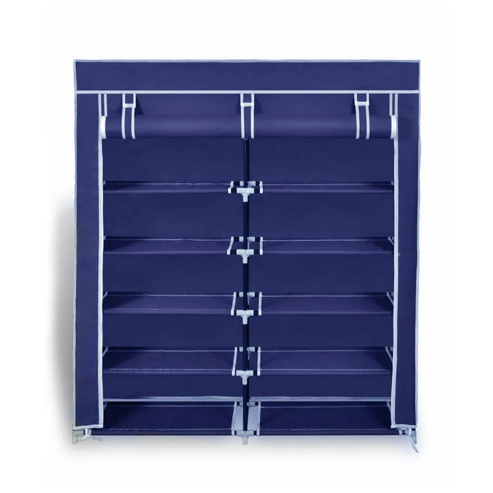 2-Door Portable Shoe Rack Cabinet | Storage Wardrobe with Cover | Navy