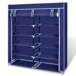 2-Door Portable Shoe Rack Cabinet | Storage Wardrobe with Cover | Navy