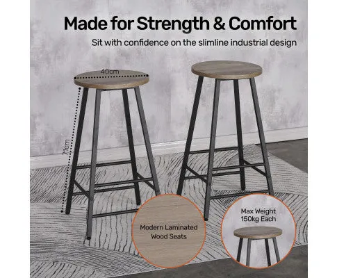 2PCE Bar Stools Round Neo Industrial Designed Stylish Modern 71cm