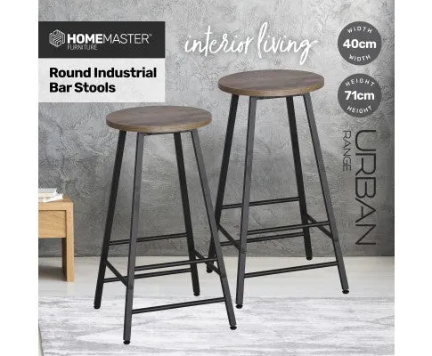 2PCE Bar Stools Round Neo Industrial Designed Stylish Modern 71cm