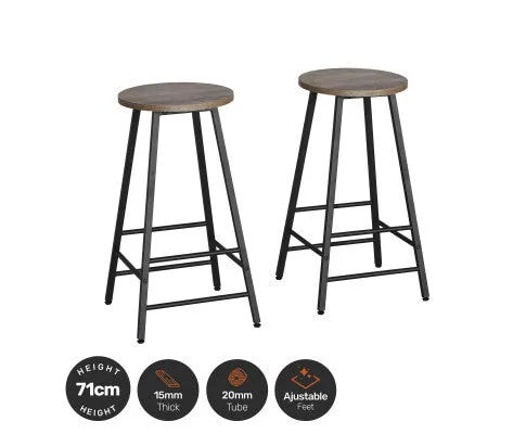 2PCE Bar Stools Round Neo Industrial Designed Stylish Modern 71cm