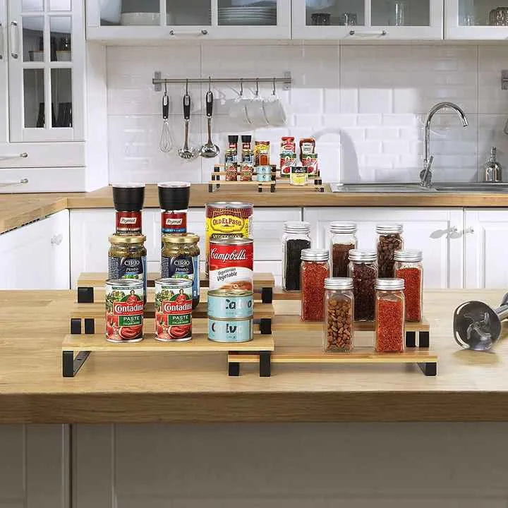 3 الطبقة توسيع رف توابل المنظم أنيقة و المنتجات المنزلية الحديثة خشبية التوابل المنظم 3 Tier Expanding Spice Rack Organizer Elegant and Modern Home Products Wooden Spice Organizer