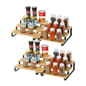 3 الطبقة توسيع رف توابل المنظم أنيقة و المنتجات المنزلية الحديثة خشبية التوابل المنظم 3 Tier Expanding Spice Rack Organizer Elegant and Modern Home Products Wooden Spice Organizer