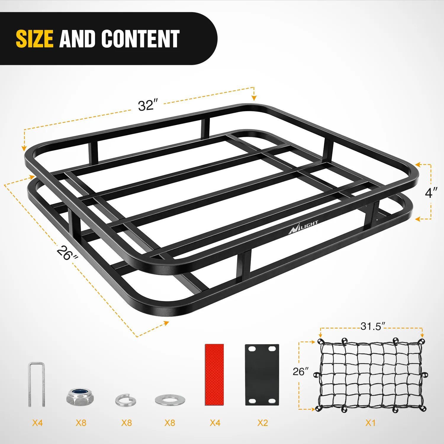 32264 Inch RV Bumper Mounted Cargo Rack Carrier with Net Fits 4-inch or 4-1/2-inch Bumpers