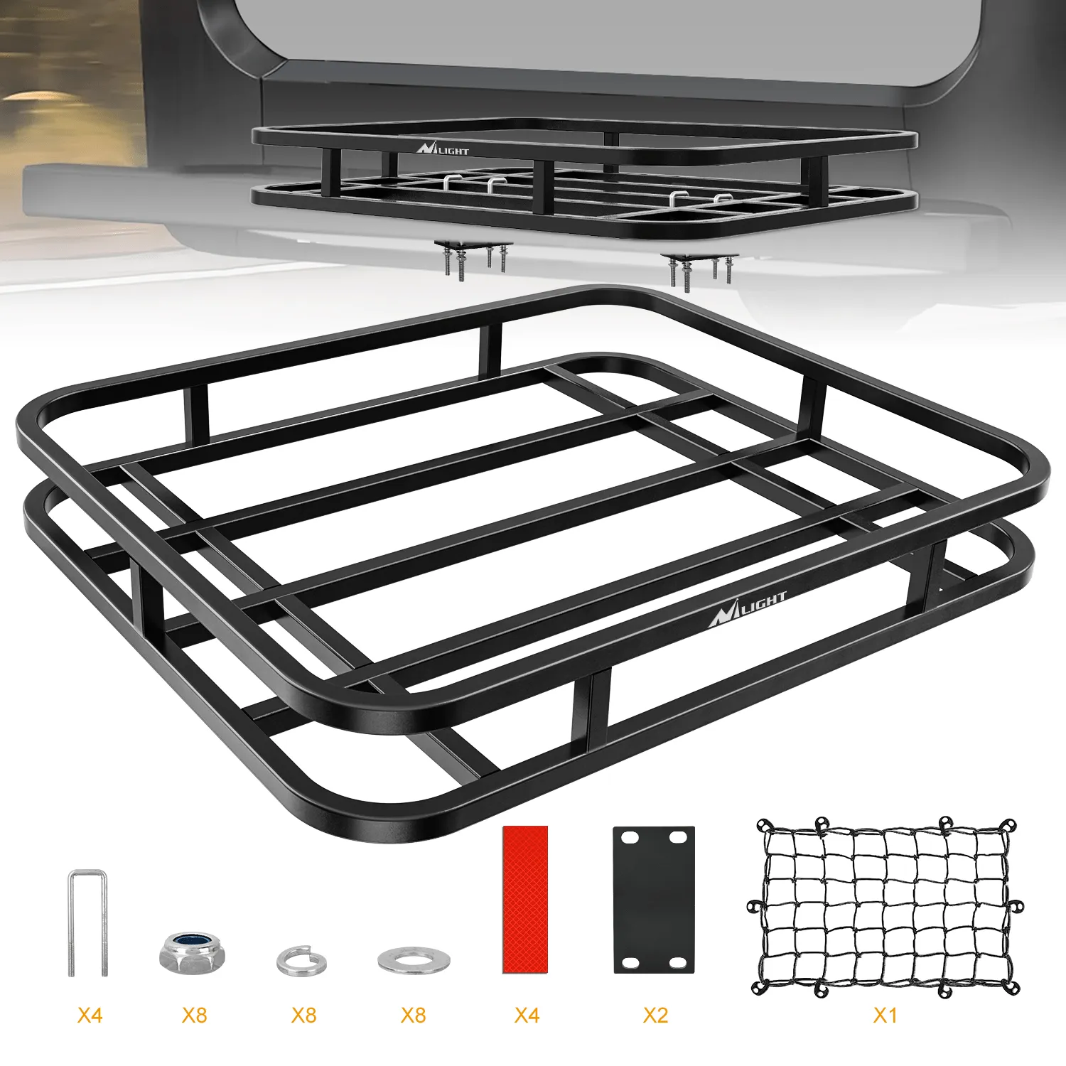 32264 Inch RV Bumper Mounted Cargo Rack Carrier with Net Fits 4-inch or 4-1/2-inch Bumpers