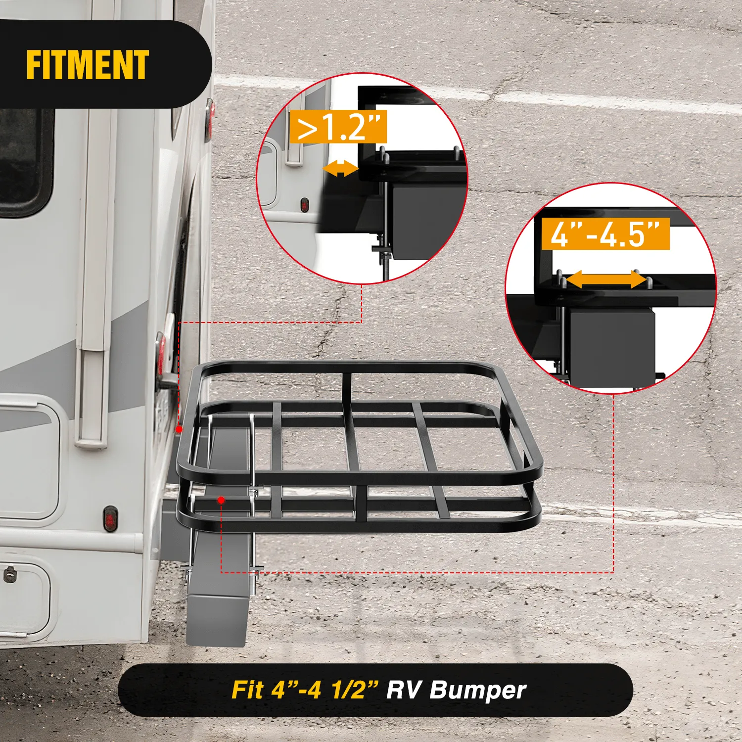 32264 Inch RV Bumper Mounted Cargo Rack Carrier with Net Fits 4-inch or 4-1/2-inch Bumpers