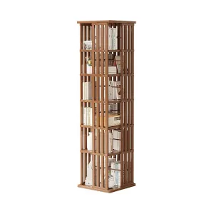 360 Rotating Bookshelf Bamboo Storage Display Rack Shelving in Dark Wood