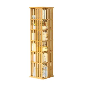 360 Rotating Bookshelf Bamboo Storage Display Rack Shelving in Wood