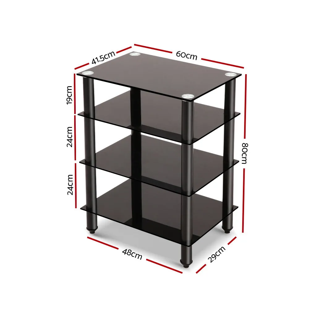 4-Tier Tempered Glass TV Stand with Storage Shelves - Artiss