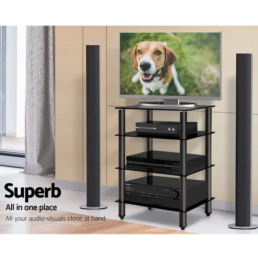 4-Tier Tempered Glass TV Stand with Storage Shelves - Artiss