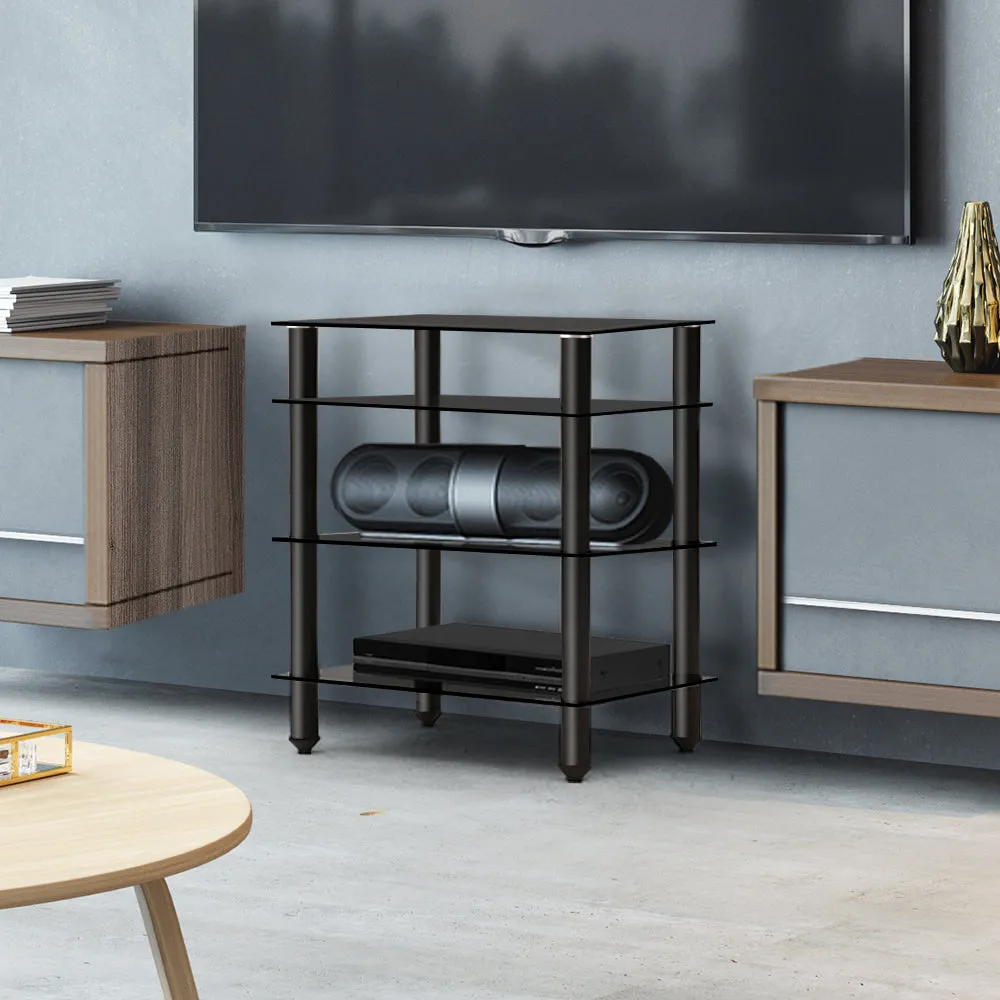 4-Tier Tempered Glass TV Stand with Storage Shelves - Artiss