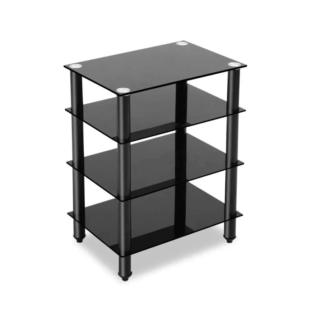 4-Tier Tempered Glass TV Stand with Storage Shelves - Artiss
