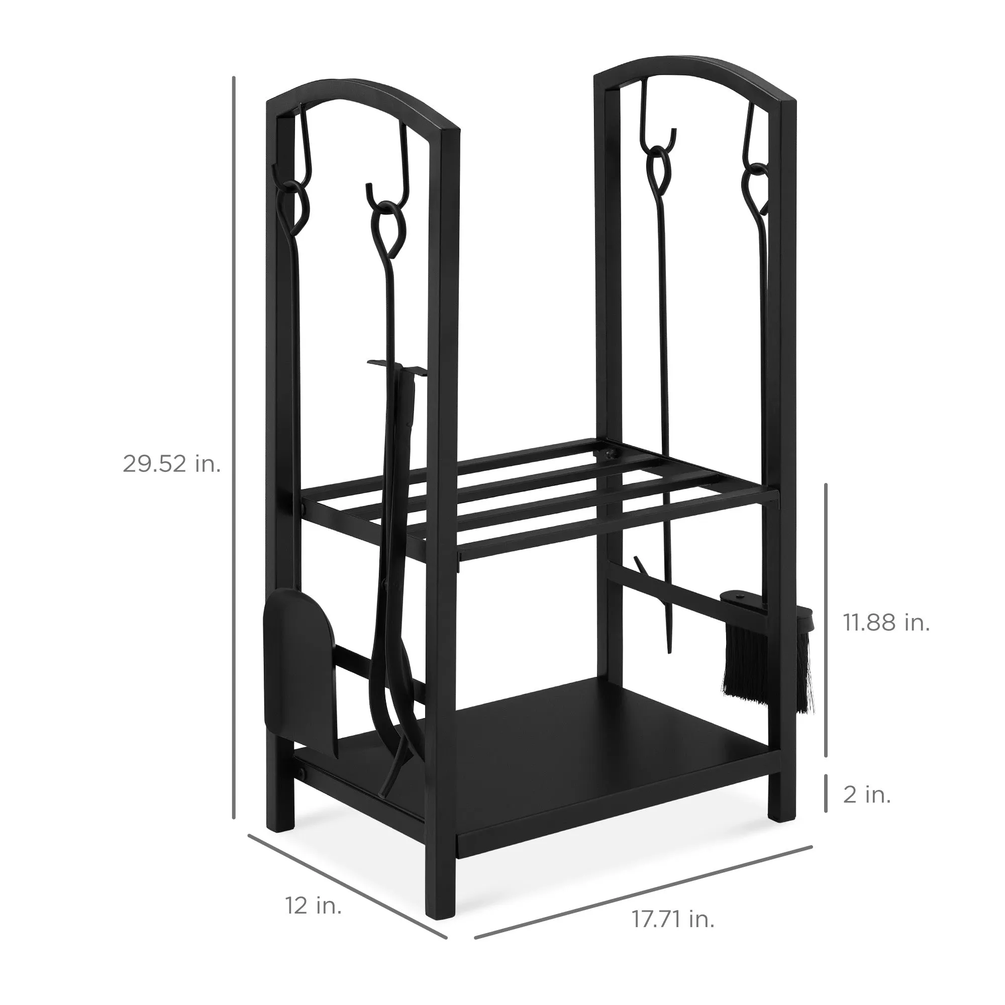5-Piece Firewood Log Rack Holder Tools Set w/ Hook, Broom, Shovel, Tongs