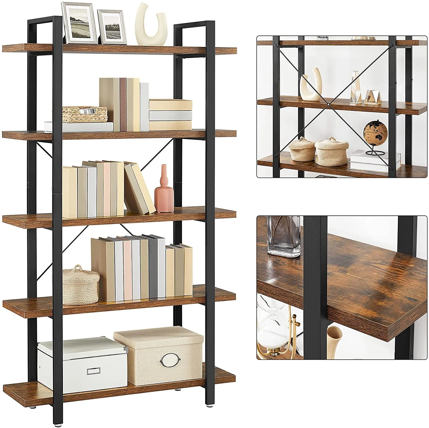 5-Tier Industrial Bookshelf