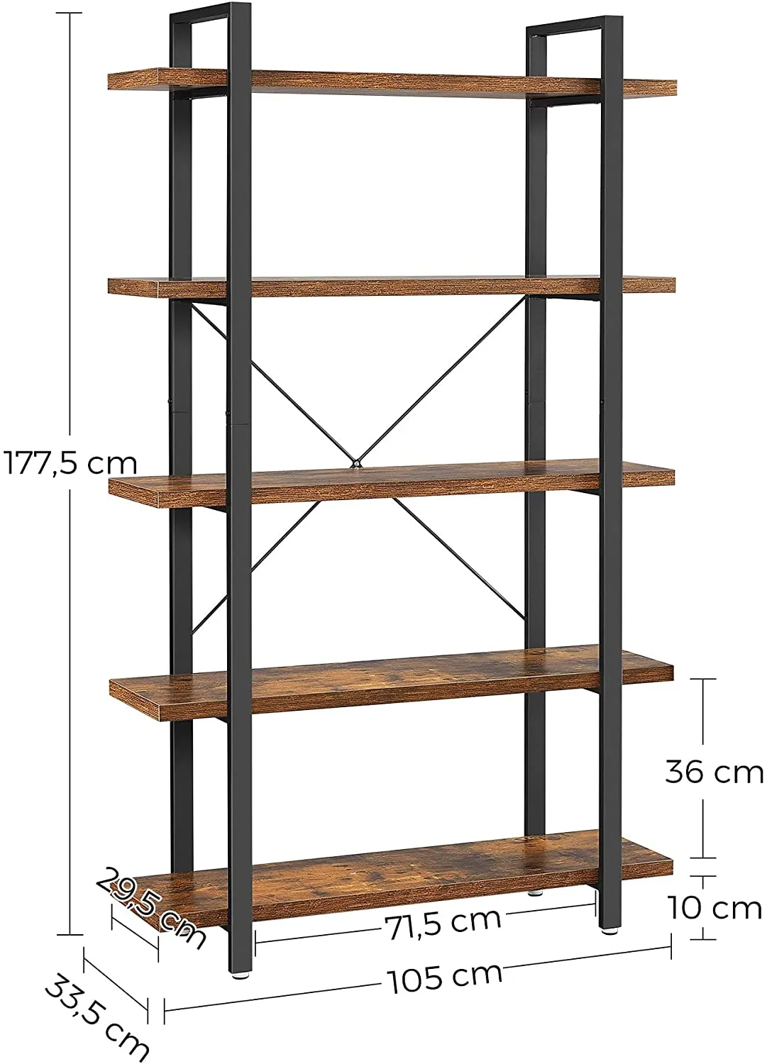 5-Tier Industrial Bookshelf
