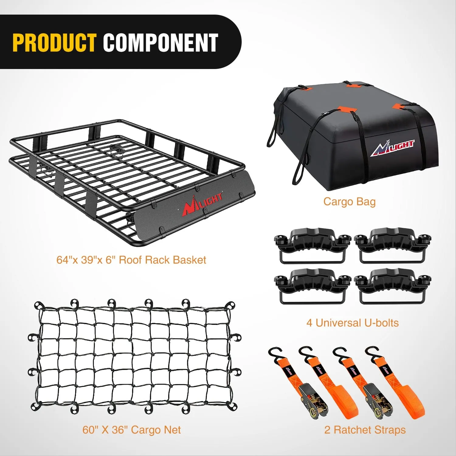 64 x 39 x 6 Inch Universal Roof Rack Cargo Basket Kit