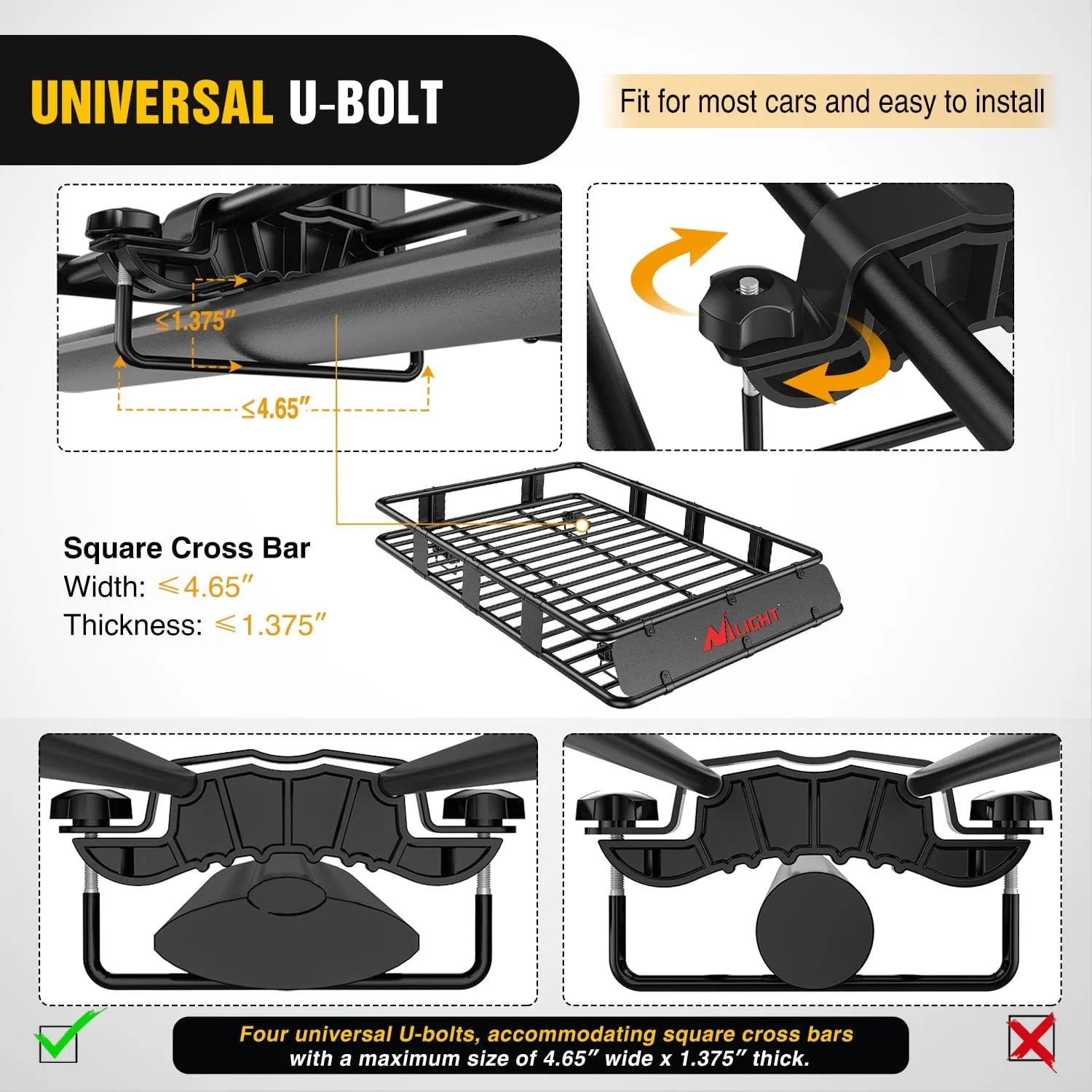 64 x 39 x 6 Inch Universal Roof Rack Cargo Basket Kit