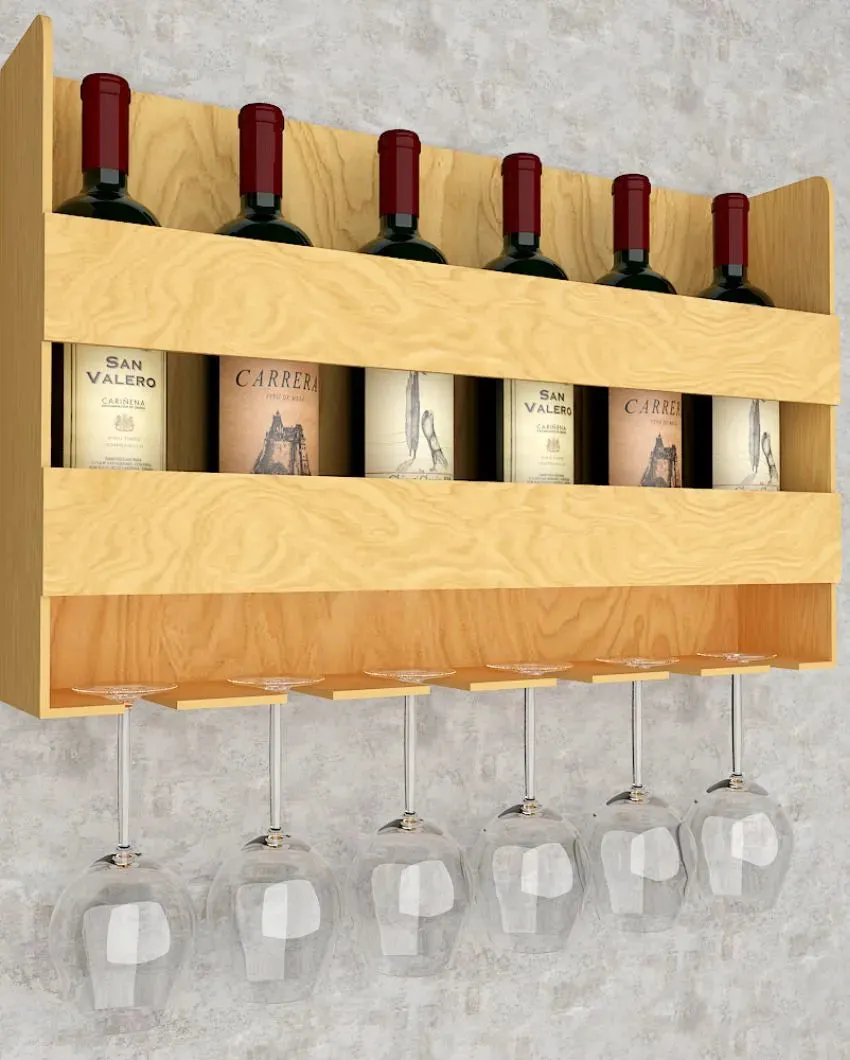 Aesthetic Backlit Wall Mounted Bar Shelf In Light Oak Finish | 24 X 15 inches