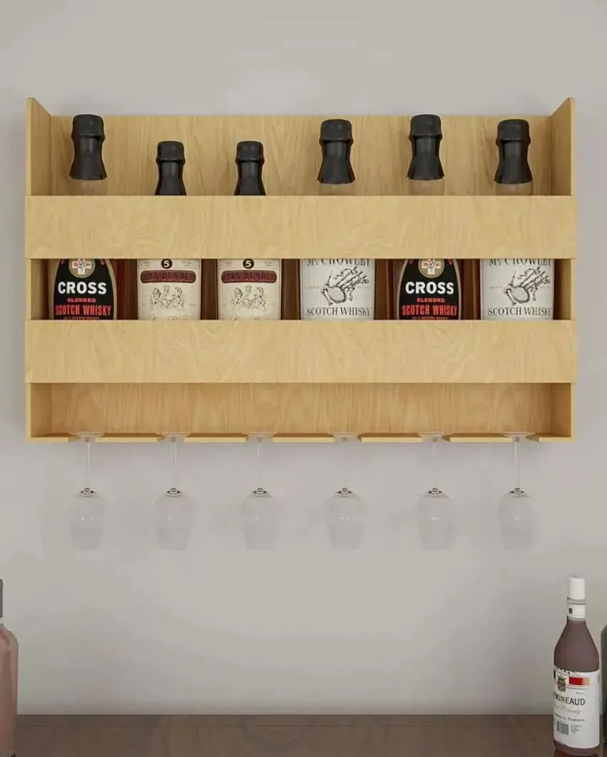 Aesthetic Backlit Wall Mounted Bar Shelf In Light Oak Finish | 24 X 15 inches