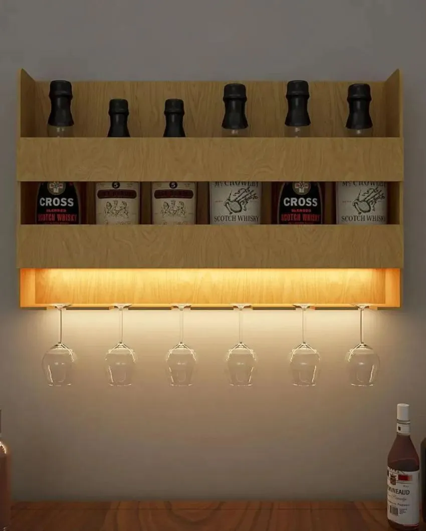Aesthetic Backlit Wall Mounted Bar Shelf In Light Oak Finish | 24 X 15 inches