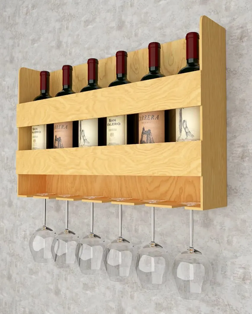 Aesthetic Backlit Wall Mounted Bar Shelf In Light Oak Finish | 24 X 15 inches