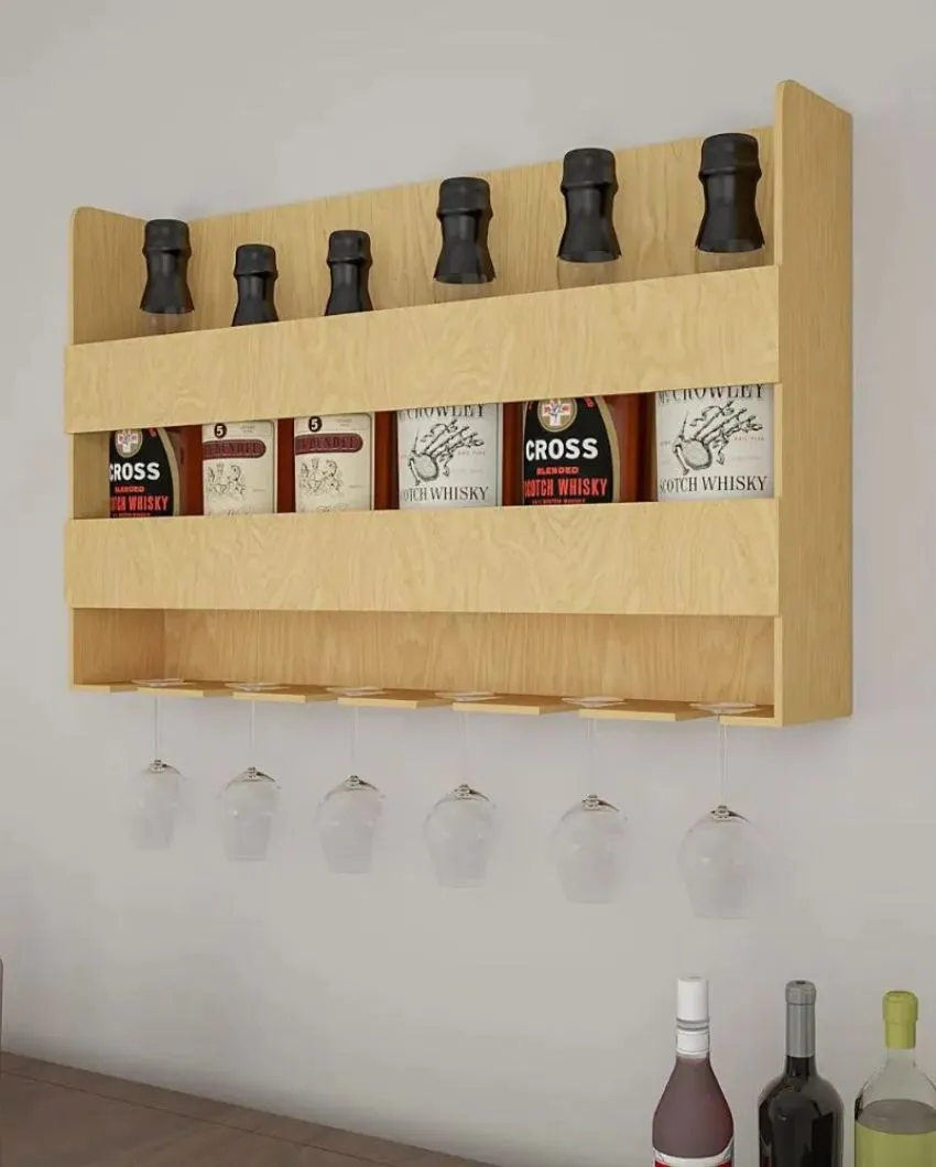 Aesthetic Backlit Wall Mounted Bar Shelf In Light Oak Finish | 24 X 15 inches