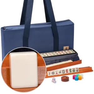 American Mahjong Game Set, "Sapphire" with Blue Soft Case - Racks with Pushers, Scoring Coins, Dice, and Wind Indicator