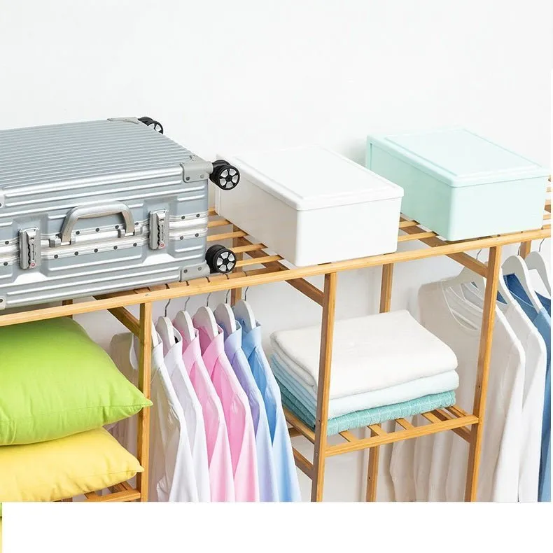 Bamboo Clothes Rack Garment Closet Storage Organizer Hanging Rail Shelf Fabric Dustproof Cover