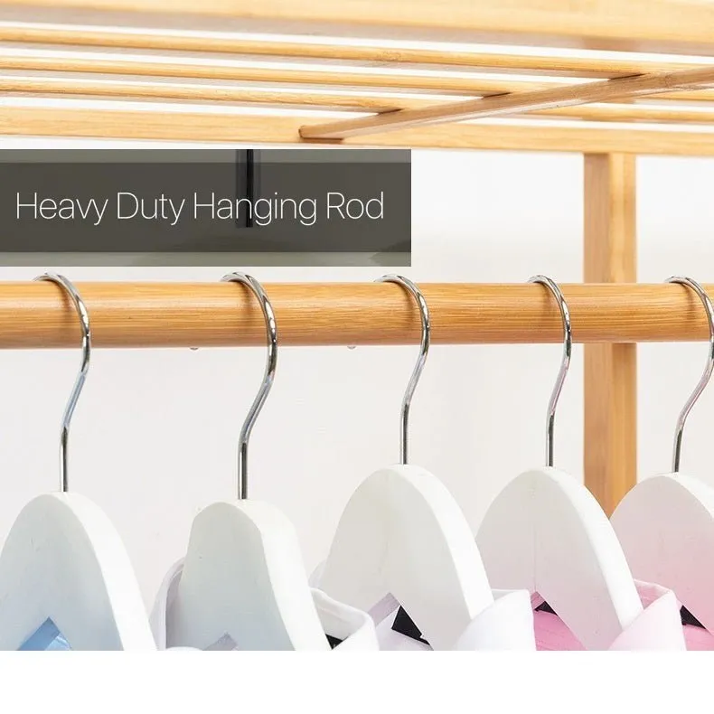Bamboo Clothes Rack Garment Closet Storage Organizer Hanging Rail Shelf Fabric Dustproof Cover