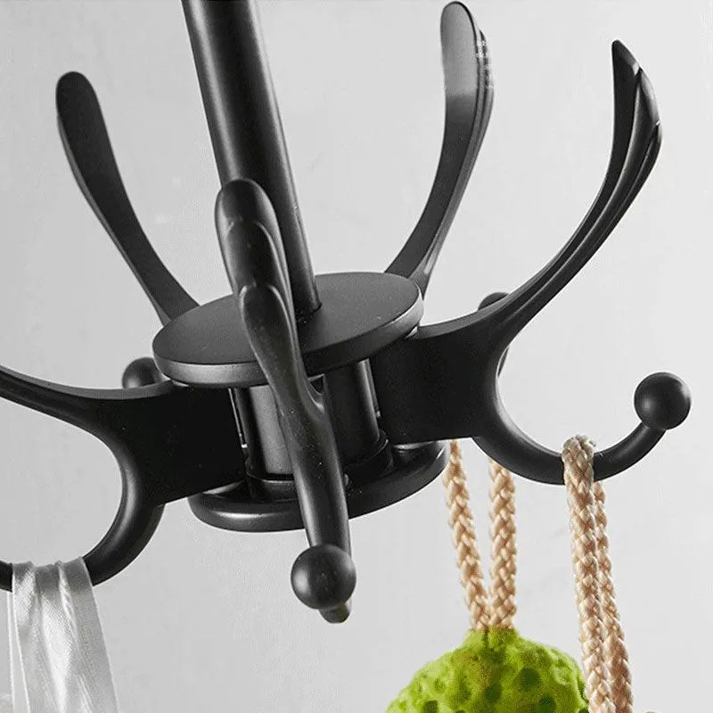 Black Rotating Bathroom Hanger Movable Hooks Coat Rack Robe Hook