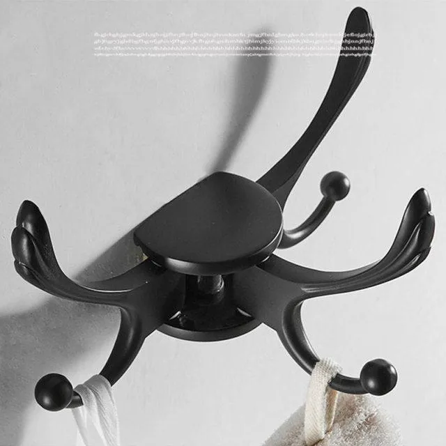 Black Rotating Bathroom Hanger Movable Hooks Coat Rack Robe Hook