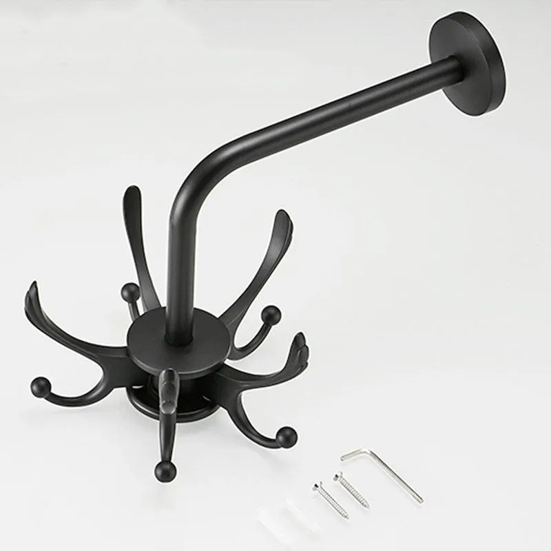 Black Rotating Bathroom Hanger Movable Hooks Coat Rack Robe Hook