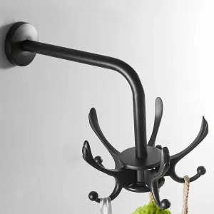 Black Rotating Bathroom Hanger Movable Hooks Coat Rack Robe Hook
