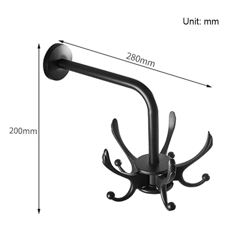 Black Rotating Bathroom Hanger Movable Hooks Coat Rack Robe Hook