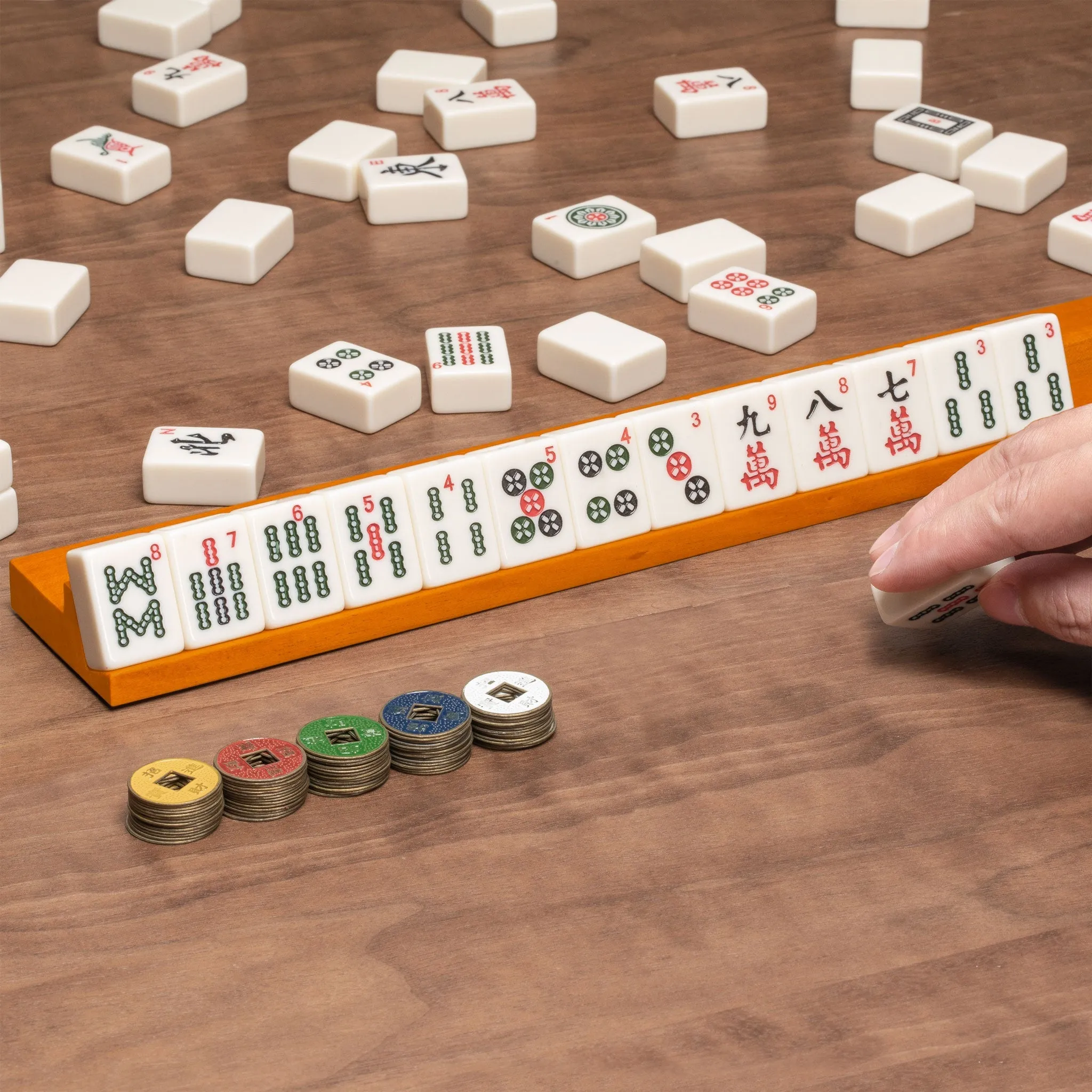 Classic Extended Length Wooden Mahjong Game Racks, 20" - Set of 4