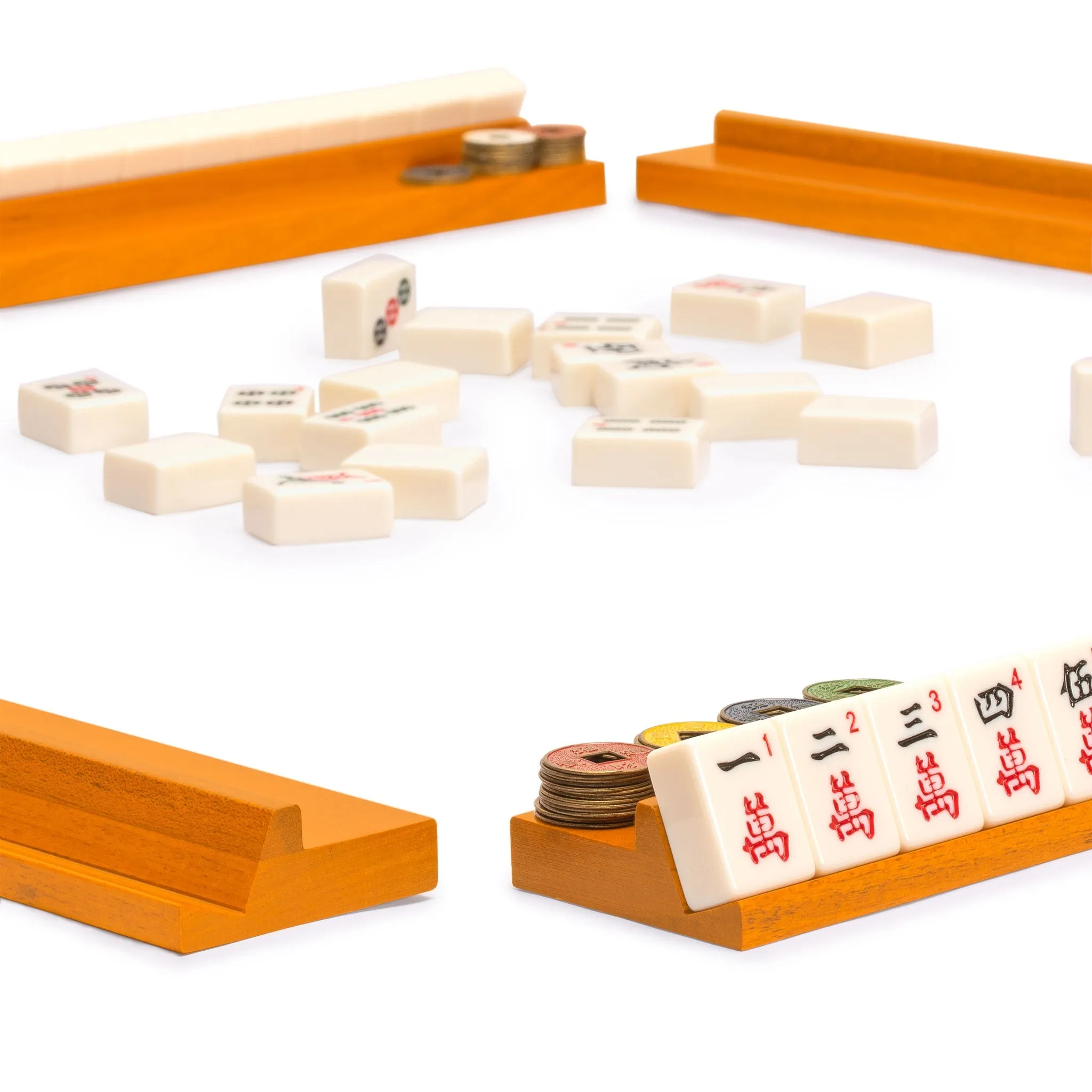 Classic Extended Length Wooden Mahjong Game Racks, 20" - Set of 4