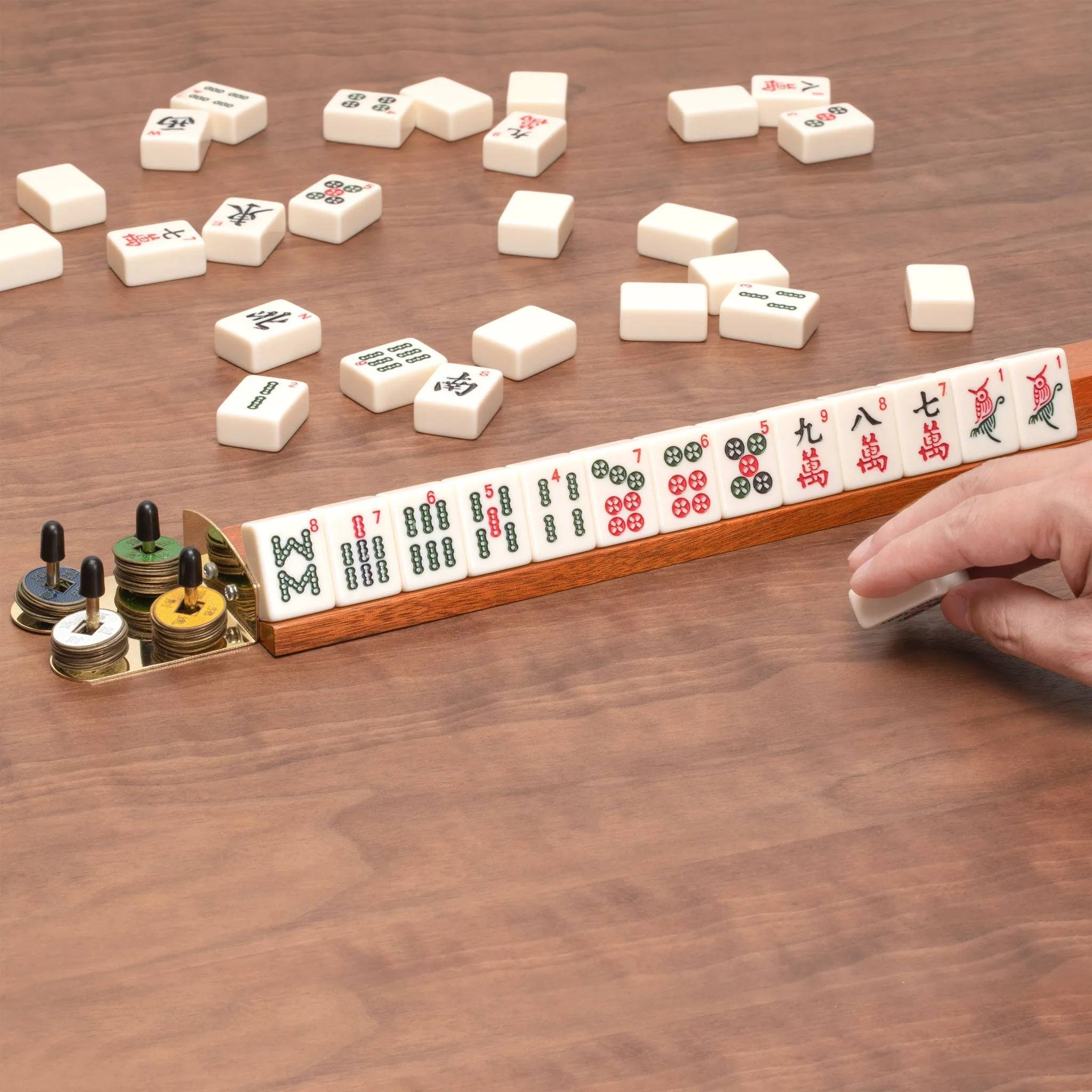 Classic Wooden Mahjong Racks, 18" - Mahogany Color - Set of 4