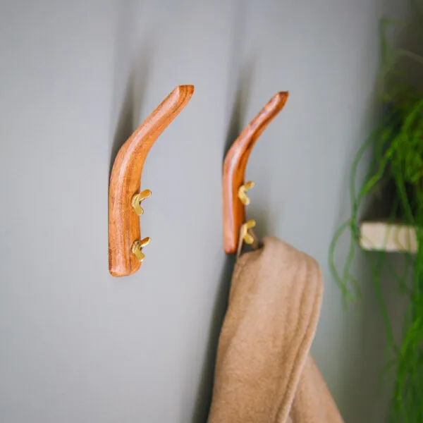 Coat Hook Wood & Brass