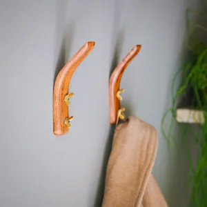 Coat Hook Wood & Brass
