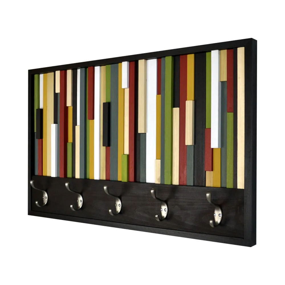 Coat Hooks - Reclaimed Wood Art - Abstract Painting on Wood - Coat Rack - 18x30