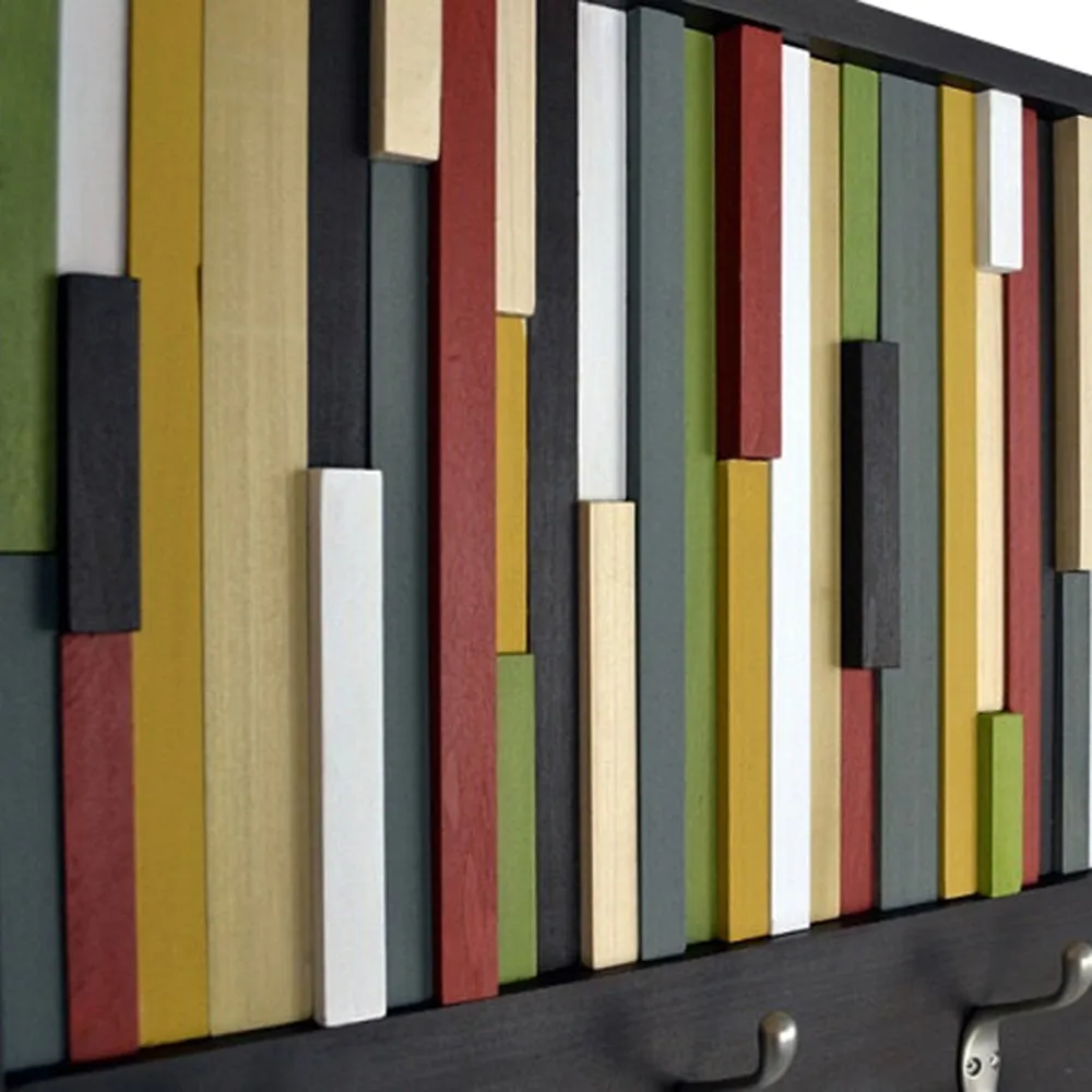 Coat Hooks - Reclaimed Wood Art - Abstract Painting on Wood - Coat Rack - 18x30