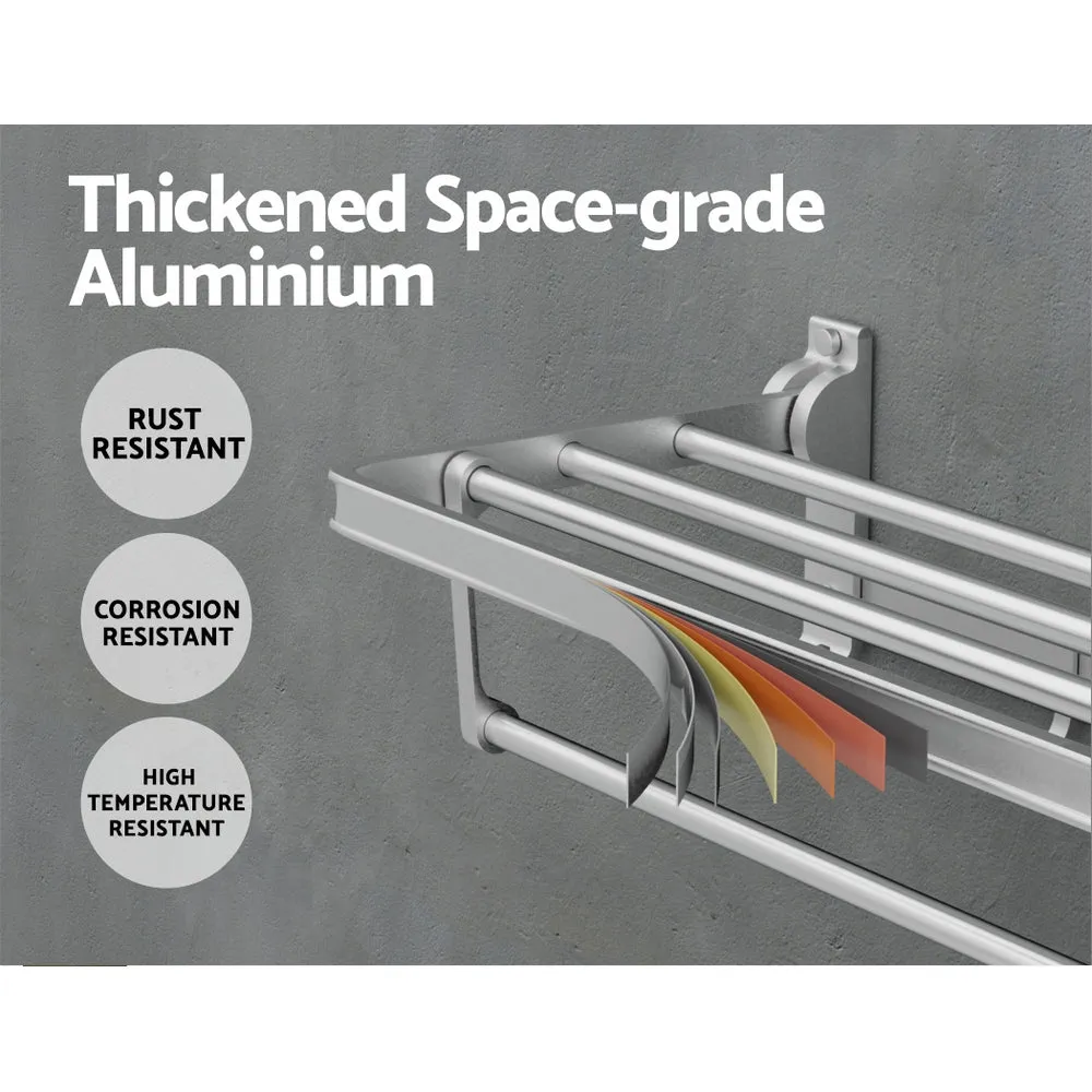 Foldable 4-Bar Towel Rail Rack, 5 Hooks, Wall-Mounted, Aluminium, by [Brand]